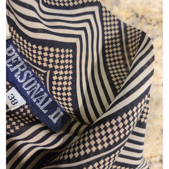 Personal II Bow Neck Blouse Striped Size XL Vtg Secretary Geek Geometric Teacher - Picture 9 of 13